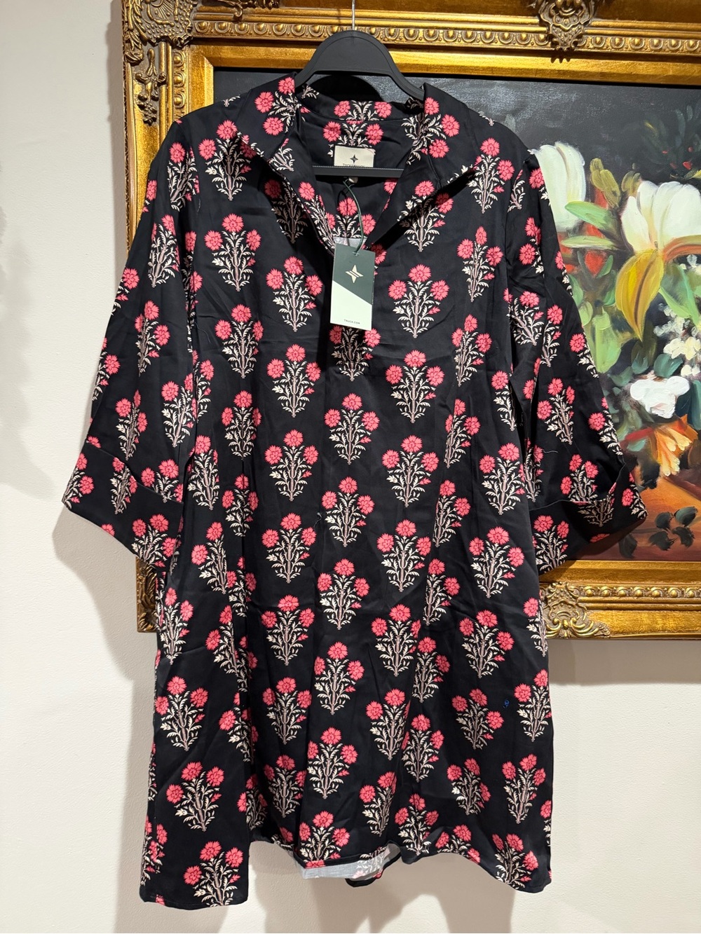 Tuckernuck Black Button-Down Shirt with Pink Floral Print